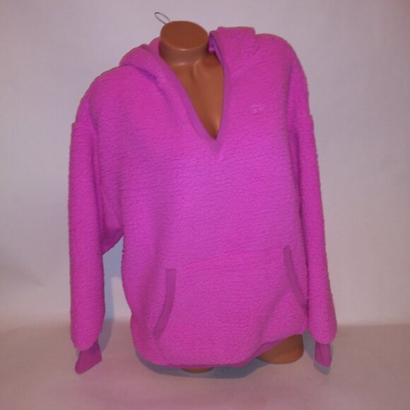 Victoria Secret PINK Hoodie Sweater Sherpa Pink Solid Thick Cozy Pullover - Picture 2 of 10